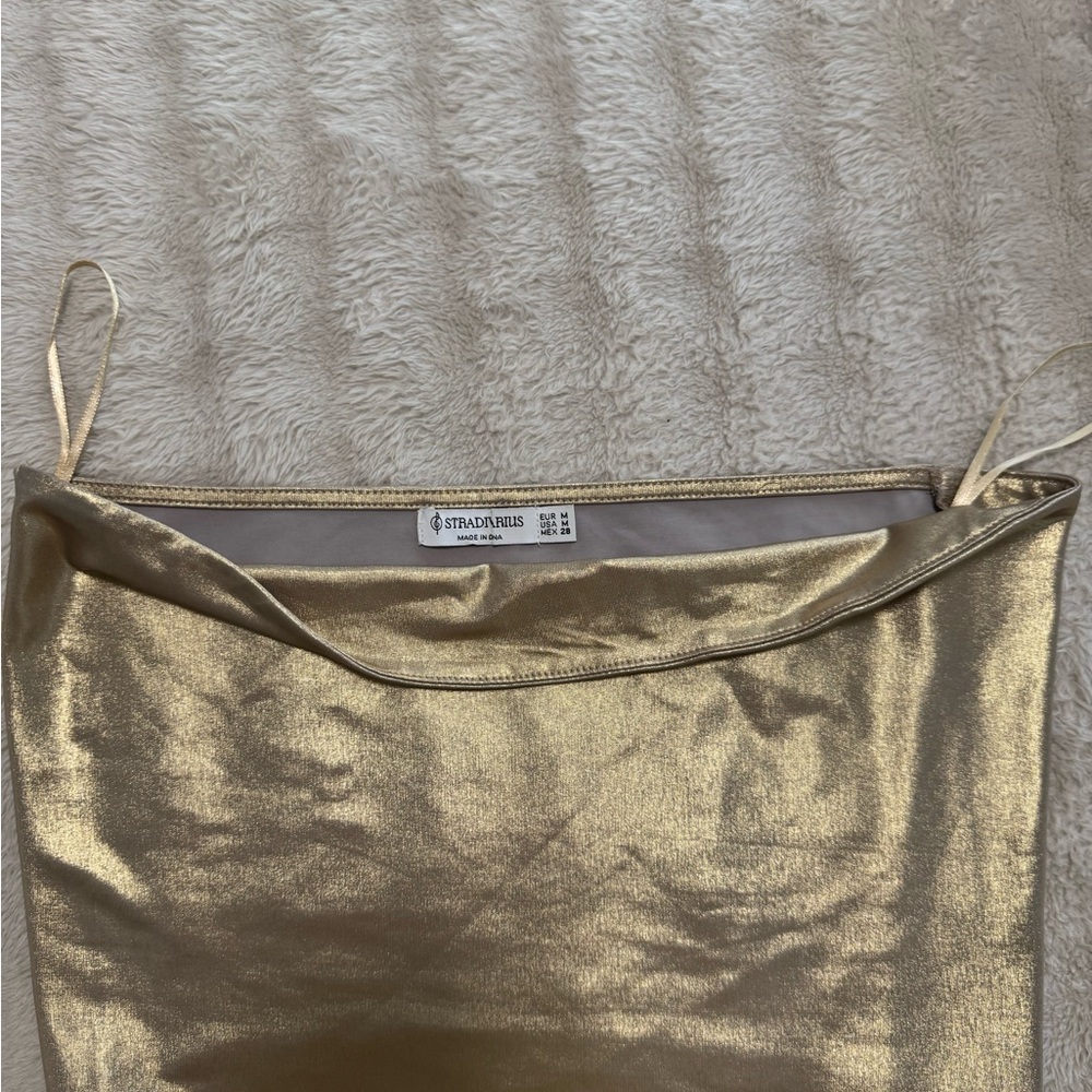 Stradivarius Gold Strapless Top with Satin Shine
